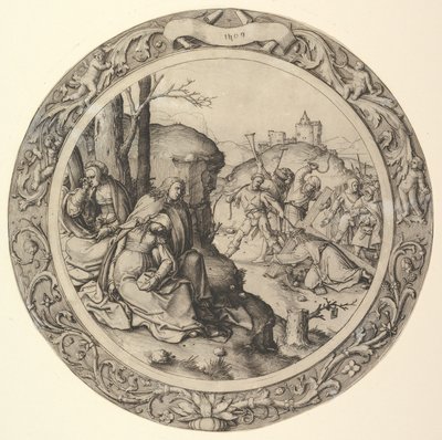 Kristus bærer korset, fra Circular Passion, 1509. af Lucas van Leyden