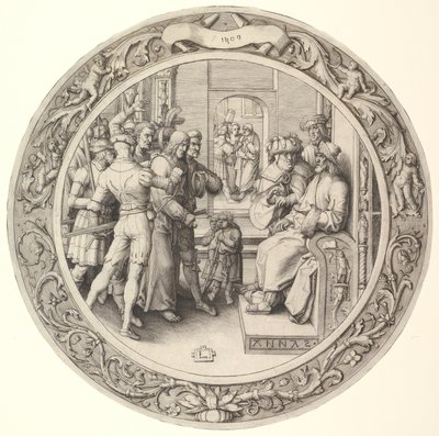 Kristus før Annas, fra Circular Passion, 1509. af Lucas van Leyden