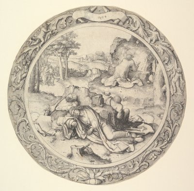 Kristus på Oliebjerget, fra Circular Passion, 1509. af Lucas van Leyden