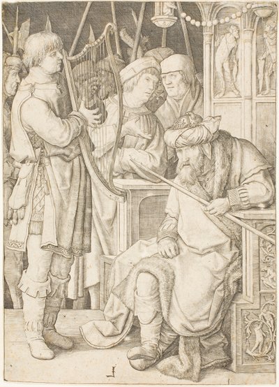 David spiller på harpen før Saul af Lucas van Leyden