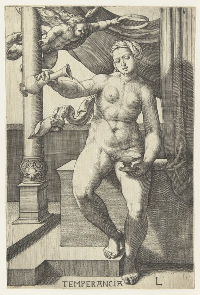 ædruelighed Temperancia (titel på objekt) Seven Virtues (serietitel) af Lucas van Leyden