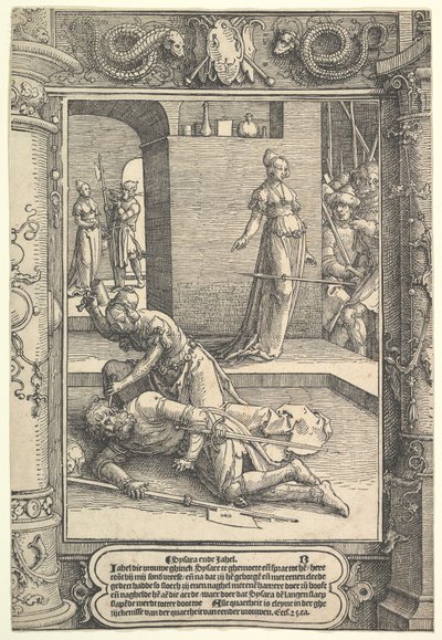 Jael Killing Sisera, dekorativ ramme, ca. 1517. af Lucas van Leyden