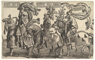 Joshua, David og Judas Maccabee, fra The Nine Heroes, ca. 1520. af Lucas van Leyden