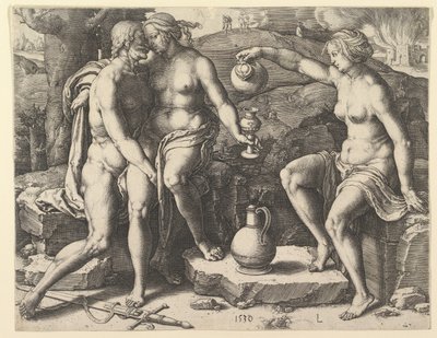 Lot og hans døtre, 1530. af Lucas van Leyden