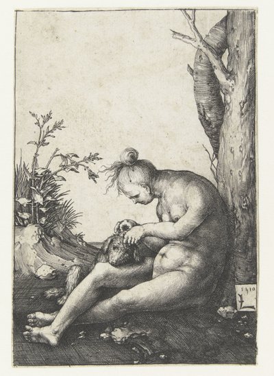 Nøgen kvinde med hund af Lucas van Leyden