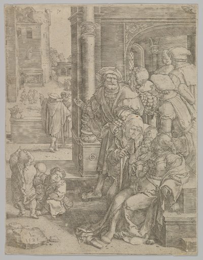 Digteren Virgil suspenderet i en kurv, 1525. af Lucas van Leyden