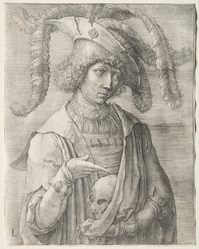 Portræt af en ung mand med et kranium, ca. 1519. af Lucas van Leyden