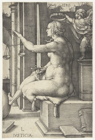 Retfærdighed Iusticia (titel på objekt) Seven Virtues (serietitel) af Lucas van Leyden