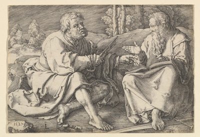 Sts. Peter og Paul sidder i et landskab, 1527. af Lucas van Leyden