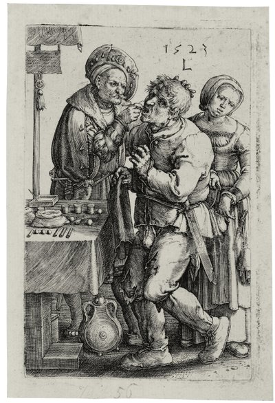 Tandlægen, 1523 af Lucas van Leyden