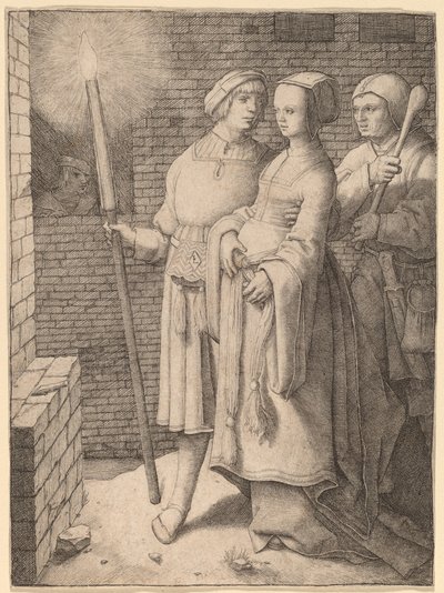 Manden med faklen og en kvinde efterfulgt af et fjols af Lucas van Leyden