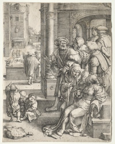 Digteren Virgil suspenderet i en kurv, 1525. af Lucas van Leyden