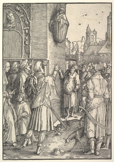Digteren Virgil i en kurv, 1512. af Lucas van Leyden