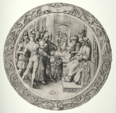 Den runde lidenskab: Kristus før ypperstepræsten, 1509. af Lucas van Leyden
