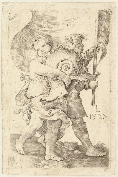 To drenge med hjelm og standard, 1527. af Lucas van Leyden