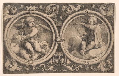 To amoriner siddende på skyer af Lucas van Leyden