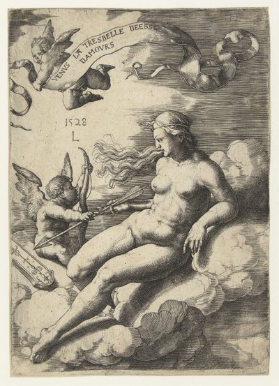 Venus og Amor Venus la tresbelle deese damours (titel på objekt) af Lucas van Leyden