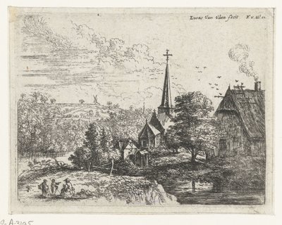 Landsby beliggende ved en flod Små landskaber (serietitel) af Lucas van Uden