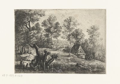 Landskab med et hus og en brønd Fem landskaber (serietitel) af Lucas van Uden