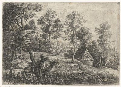 Landskab med et hus og en brønd Fem landskaber (serietitel) af Lucas van Uden