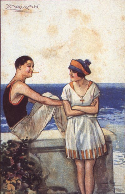 Ferieromantik (farve litho) af Luciano Achille Mauzan