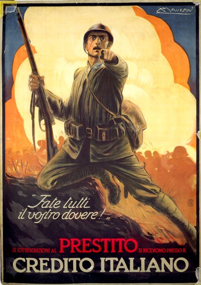 Italiensk propagandaplakat, der reklamerer for krigsobligationer af Luciano Achille Mauzan