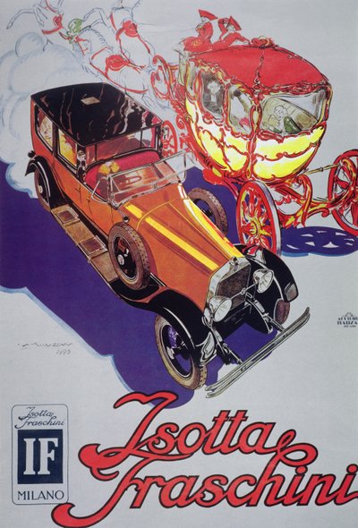 Plakat, der reklamerer for Isotta Fraschini-biler af Luciano Achille Mauzan