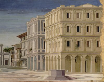 Udsigt over en ideel by, eller Guds by, efter 1470 detalje af 80057 olie på panel af Luciano Laurana