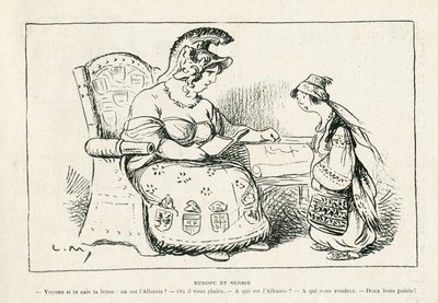 Illustration i Le Rire, 01/11/13 - Europa og Serbien - War of 14-18 (gravering) af Lucien Metivet
