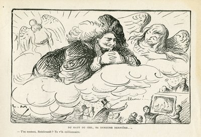 illustration i Le Rire, 21/06/13 - Fra toppen af himlen, hans sidste hvilested (gravering) af Lucien Metivet