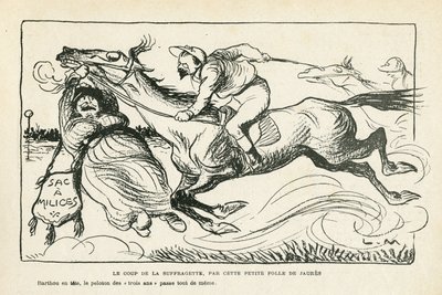 illustration i Le Rire, 28/06/13 Suffragettens slag, af denne lille galning fra Jaures (gravering) af Lucien Metivet