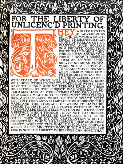 Eragny Press: Åbningsside af Areopagitica, ca. 1895-1914. af Lucien Pissaro