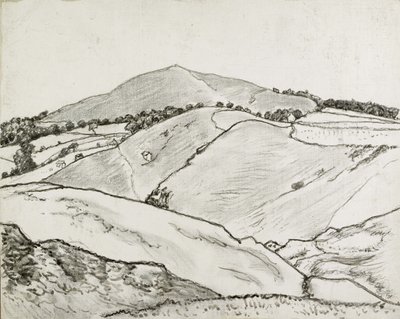 Cefn Bryn, 1933 (sort kridt og olievask på lærred lagt om bord) af Lucien Pissarro