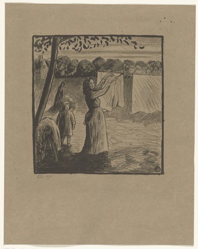 Ophængning af vasketøjet af Lucien Pissarro