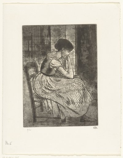 Ung kvinde sidder ved et bål af Lucien Pissarro