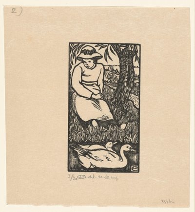 Pige og to ænder La Fille au Canards af Lucien Pissarro