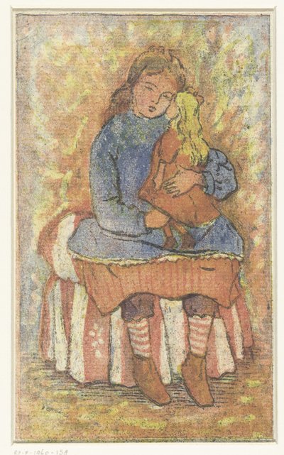 Pige med dukke af Lucien Pissarro