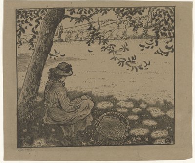 Pige under et træ på en eng af Lucien Pissarro