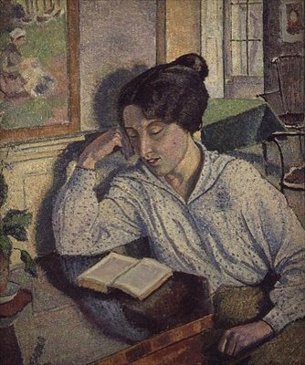 Portræt af Gladys Chivers læsning af Lucien Pissarro