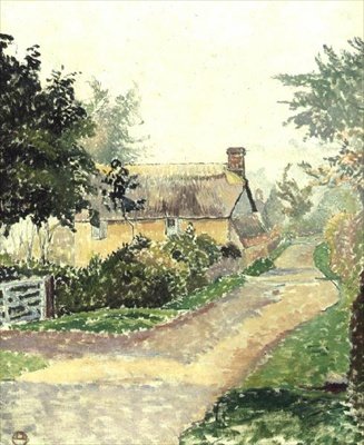 The Cottage in the Mist, Fiskedam af Lucien Pissarro