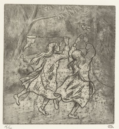 To piger fanger sommerfugle af Lucien Pissarro