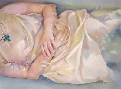 Krydsede hænder, 2004 (olie på plade) af Lucinda Arundell