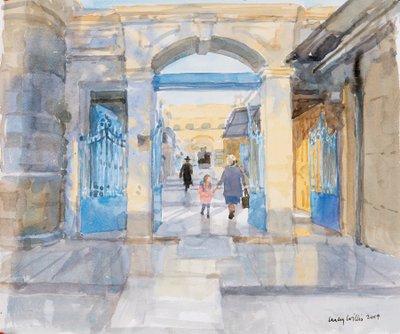 Morgen i Jerusalem, 2019 (akvarel på papir) af Lucy Willis