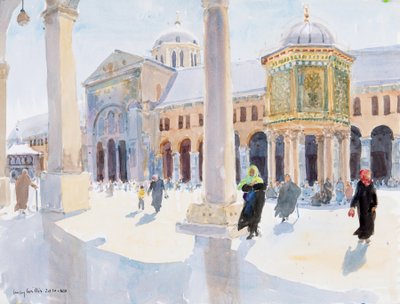 Den Store Umayyad-moske, Damaskus, Syrien, 2019 (w/c på papir) af Lucy Willis