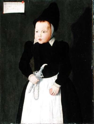 Et portræt af et barn, der holder en Rinkelbel (olie på panel) af Ludger Tom the Younger Ring