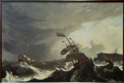 Skibe i nød under en kraftig storm af Ludolf Backhuysen