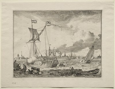 Udsigt over Amsterdam med skibe i forgrunden, 1701. af Ludolf Backhuysen
