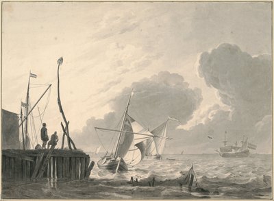 Havn på havet i tordenvejr af Ludolf Bakhuizen