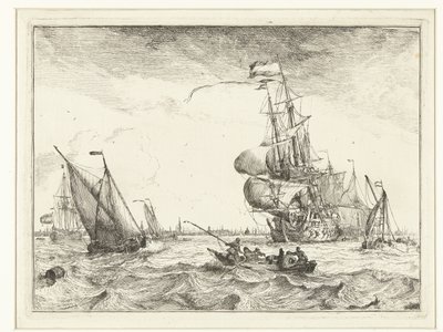 Udsigt over IJ med robåd Seascapes (serietitel) af Ludolf Bakhuysen