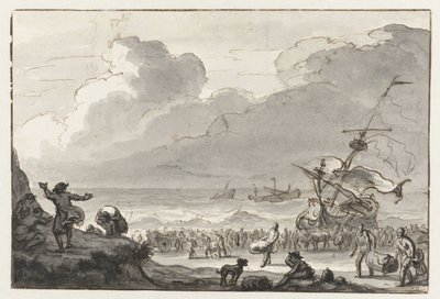 Last fra et skib bringes i land af Ludolf Bakhuysen